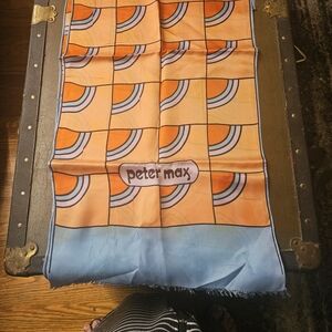 Peter Max Geometric Orange and Blue Scarf